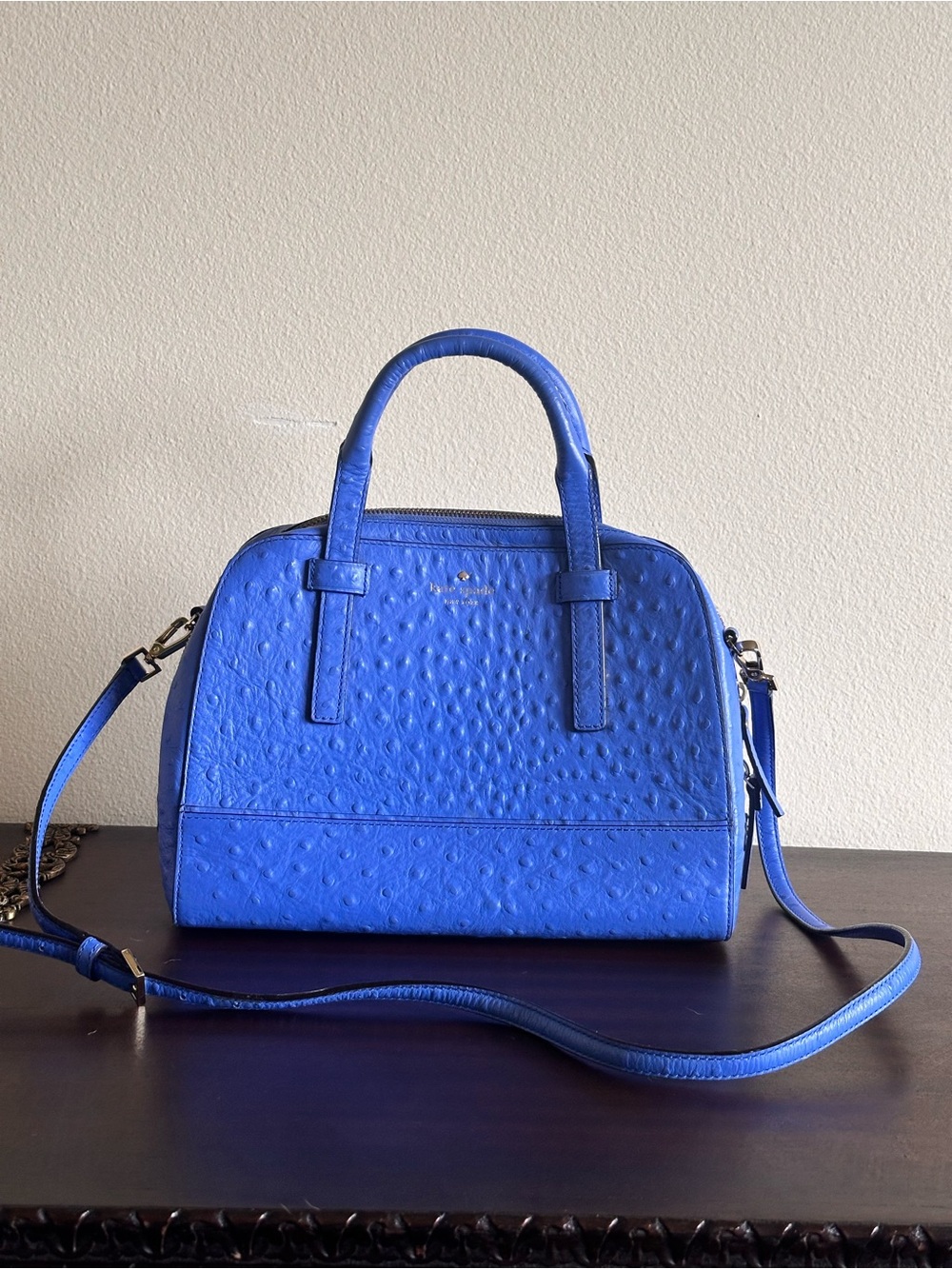 Kate Spade Ostrich Leather cornflower blue Handbag satchel